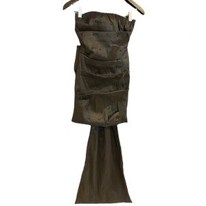 Lucky Brand S NWOT Black Tiered Pleated mini Gown with Maxi bow train beaded